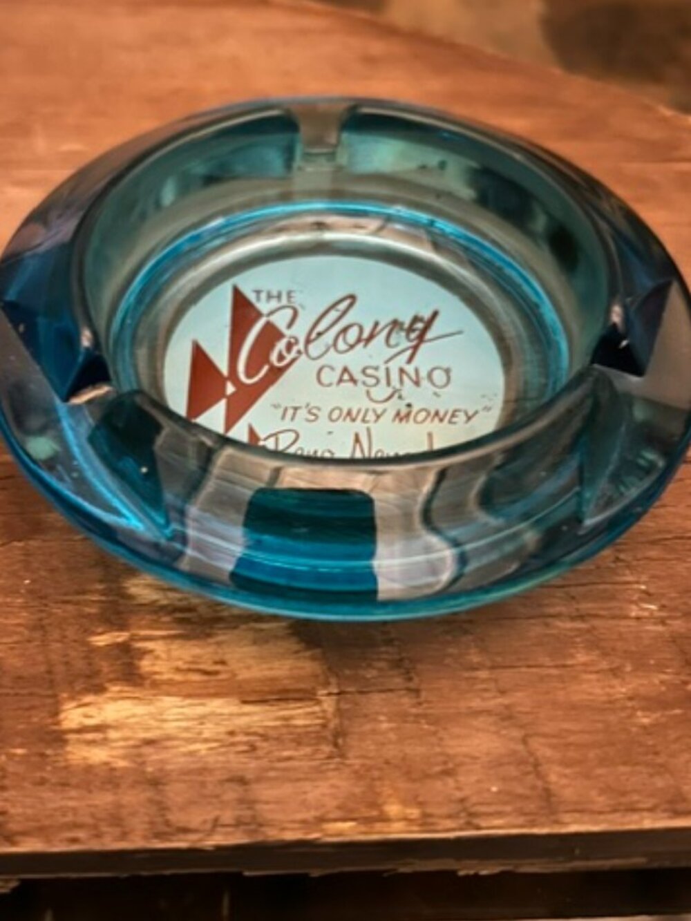 Vintage Colony Casino Reno Teal Glass Ashtray